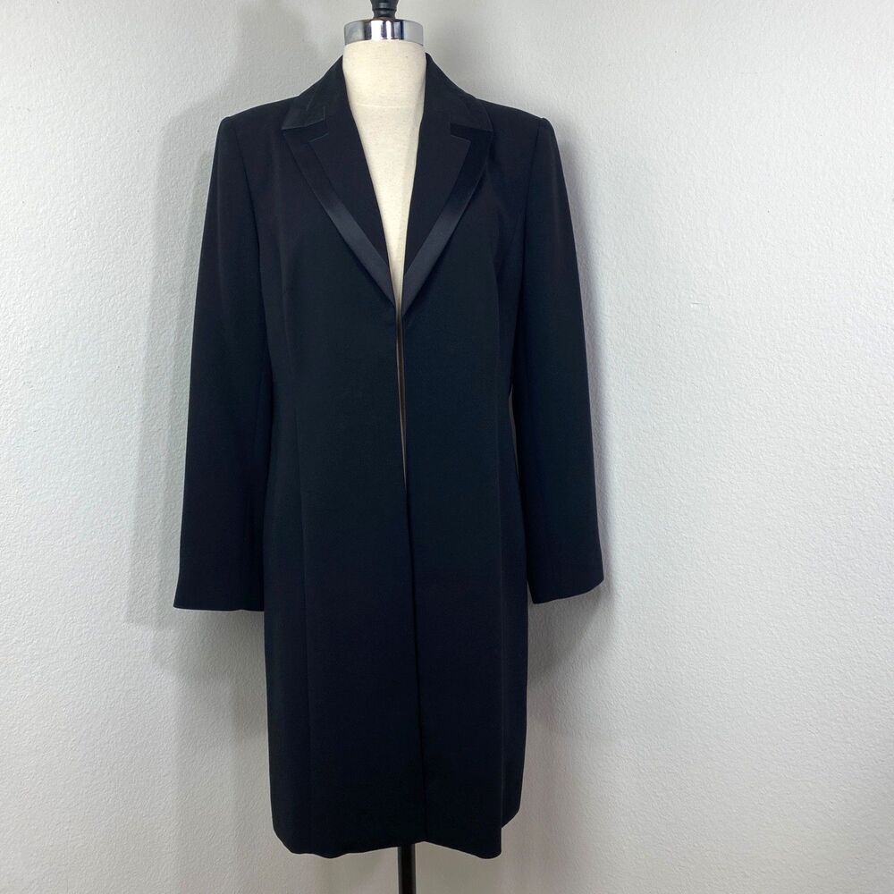Vtg Amanda Smith Black Tuxedo Open Front Dress Coat 8 Evening Date Formal Goth
